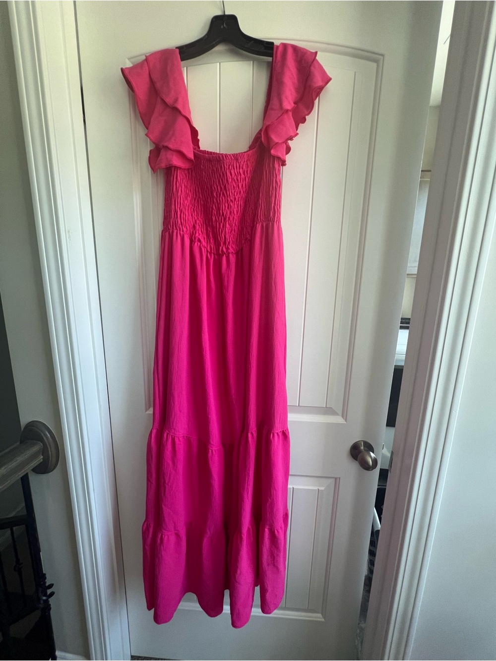 Ces Femme Hot Pink Smocked Maxi Dress with Floral Accent